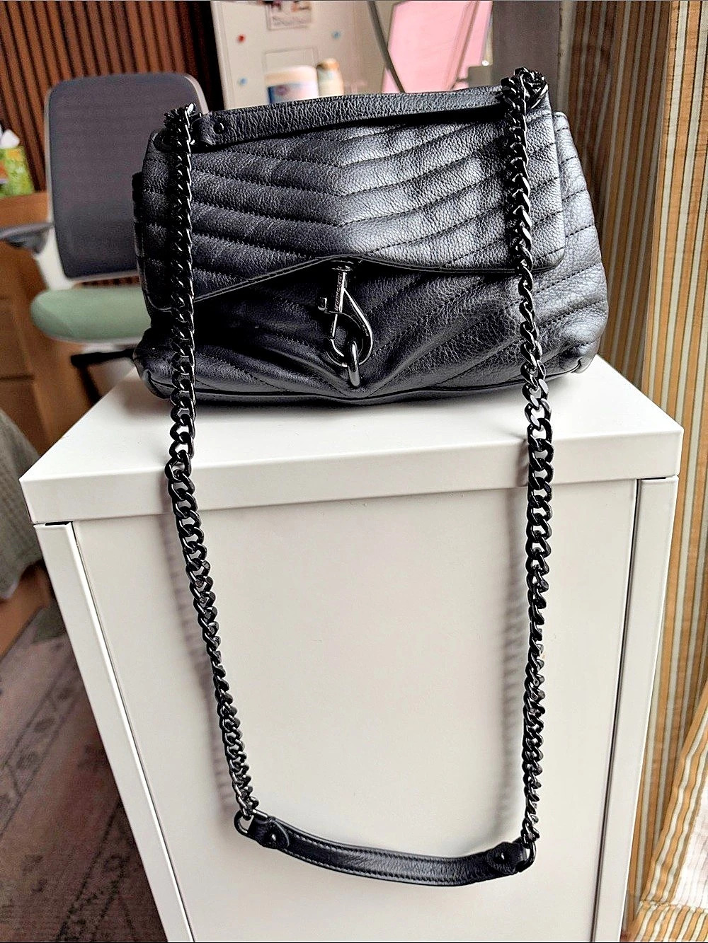 Rebecca Minkoff Chevron Quilted Love Crossbody Shoulder Bag in Black